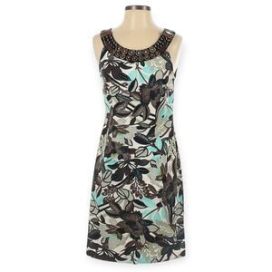 Dress Barn Sheath Floral Print Dress with beaded accents
